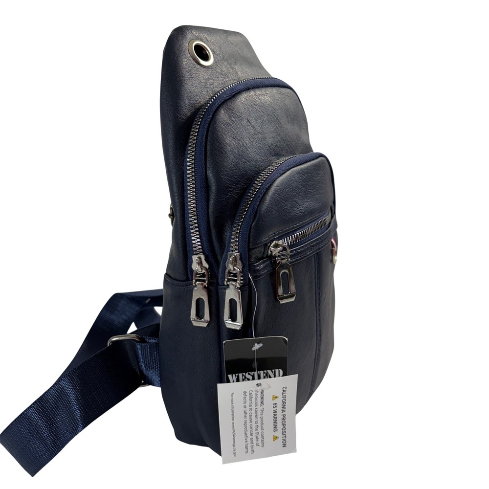 Westend‎ Sling Bag Men's Navy Blue Faux Leather Crossbody Chest Pack NWT
